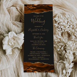 Burnt Orange Gold Agate Dark Wedding Programme