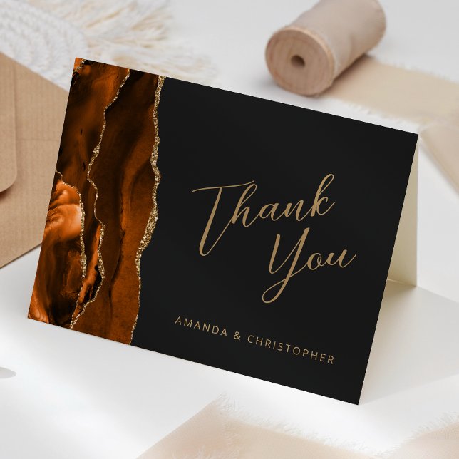 Burnt Orange Gold Agate Dark Wedding Thank You Card (Creator Uploaded)
