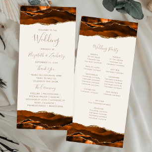Burnt Orange Gold Agate Ivory Wedding Programme
