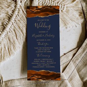 Burnt Orange Gold Agate Navy Blue Wedding Programme