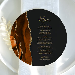 Burnt Orange Gold Agate Round Plate Wedding Menu