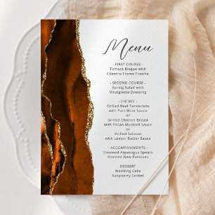 Burnt Orange Gold Agate Script Wedding Menu