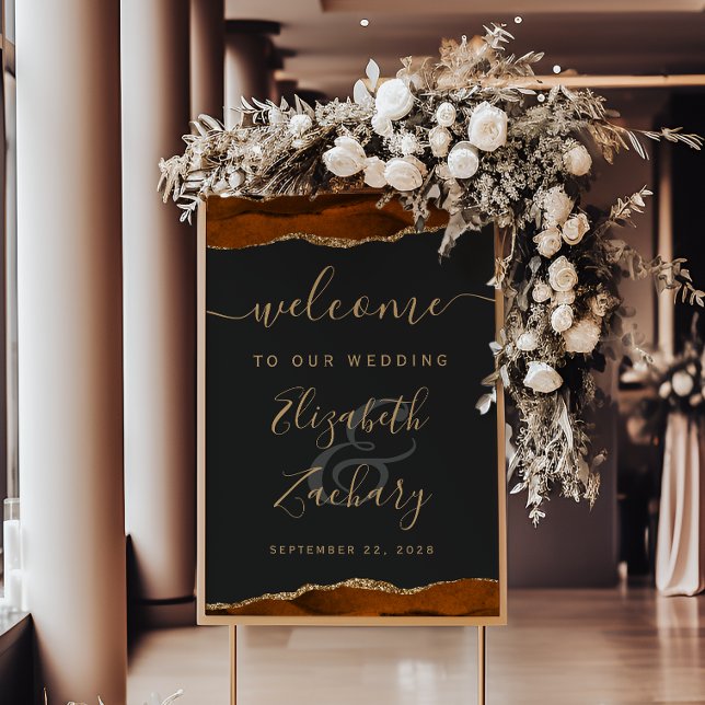 Burnt Orange Gold Agate Vertical Wedding Welcome Poster (Creator Uploaded)