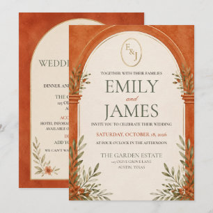 Burnt Orange Gold Arch Wedding  Invitation