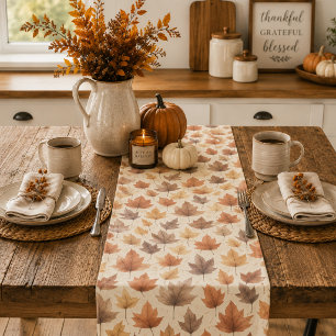 Burnt Orange Gold Brown Fall Leaf Modern Farmhouse Short Table Runner