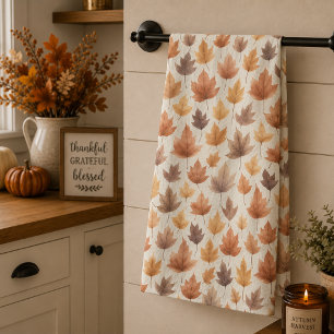 Burnt Orange Gold Brown Fall Leaf Modern Farmhouse Tea Towel
