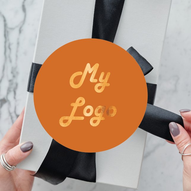 Burnt orange gold business logo classic round sticker (Creator Uploaded)