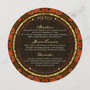 Burnt Orange Gold Eastern Round Wedding Menu Cards