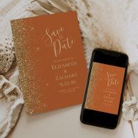 Burnt Orange Gold Glitter Edge Save the Date