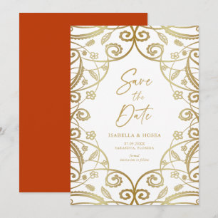 Burnt Orange Gold Glitter Floral Lace Wedding Save The Date