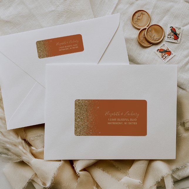 Burnt Orange Gold Glitter Wedding Return Address (Creator Uploaded)