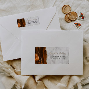 Burnt Orange Gold Marble Wedding Return Address