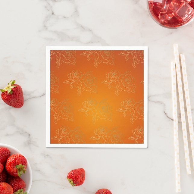 Burnt Orange gold Roses Wedding Napkin (Insitu)