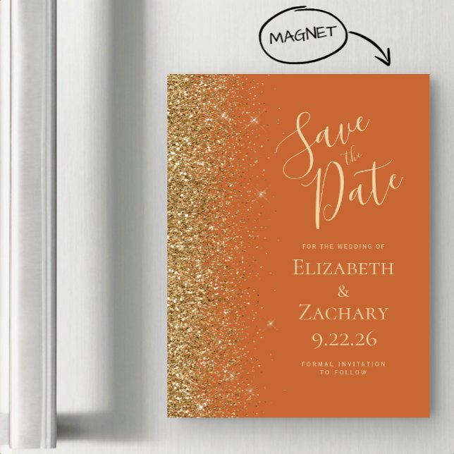 Burnt Orange Gold Save the Date Magnetic Card (Creator Uploaded)