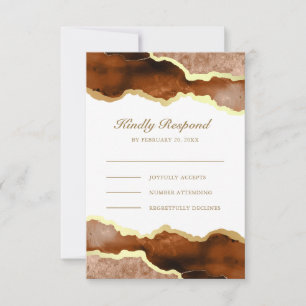 Burnt Orange Gold Terracotta Agate Marble Wedding RSVP Card