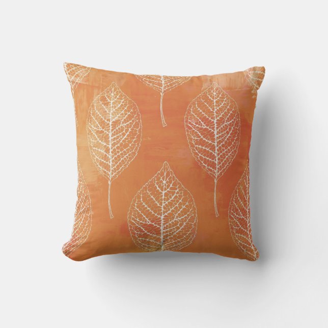 Burnt Orange Golden Fall Botanical Leaf Cushion (Front)