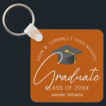 Burnt Orange Graduate Custom 2025 Graduation Key Ring<br><div class="desc">This modern burnt orange custom senior graduate keychain features your high school or college name for the class of 2025. Customise with your graduating year under the chic handwritten script and grey grad cap for a great personalised graduation key chain gift.</div>