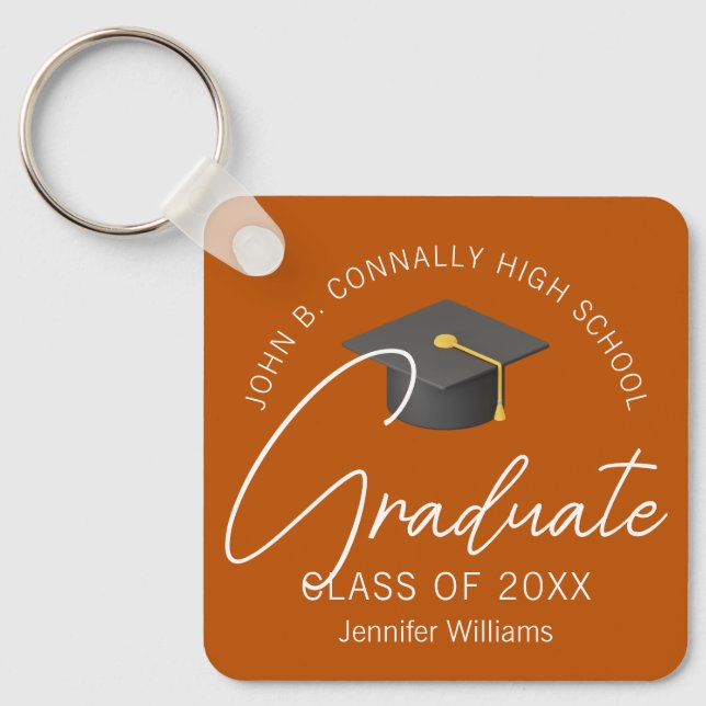 Burnt Orange Graduate Custom 2025 Graduation Key Ring (Front)
