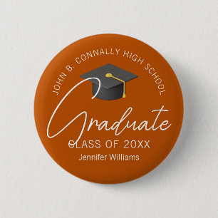 Burnt Orange Graduate Custom 2025 Graduation Party 6 Cm Round Badge