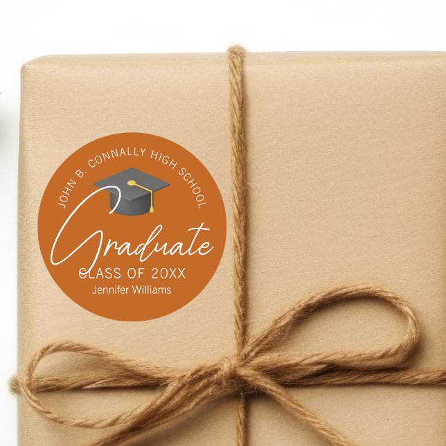 Burnt Orange Graduate Custom 2025 Graduation Party Classic Round Sticker (Creator Uploaded)