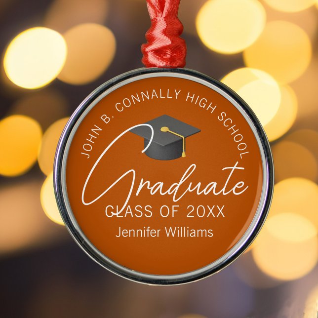Burnt Orange Graduate Custom Graduation Christmas Metal Tree Decoration (Creator Uploaded)