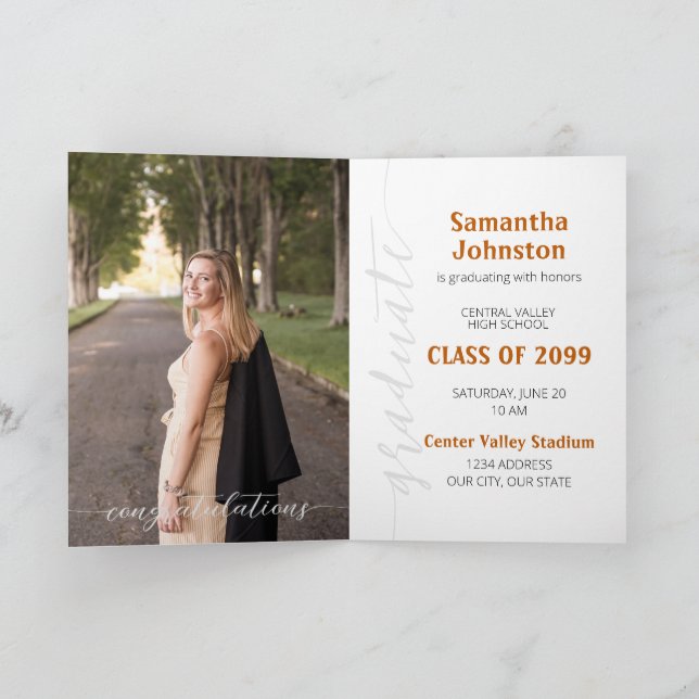 Burnt Orange Graduate Script Modern Photo Invitation (Inside)