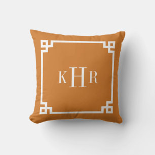 Burnt Orange Greek Key Border Custom Monogram Cushion