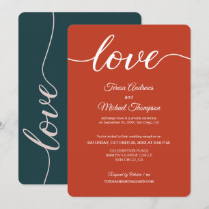 Burnt Orange Green Elopement wedding reception Invitation