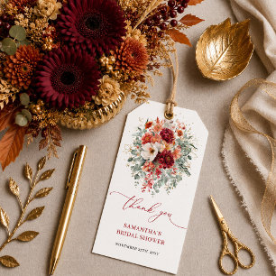 Burnt orange greenery autumn bridal shower favour gift tags
