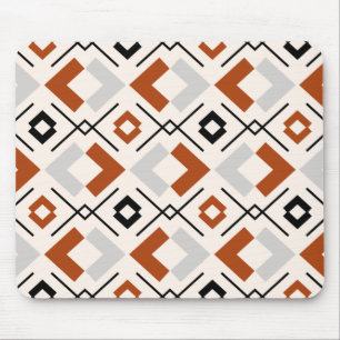 Burnt orange grey and beige geometric pattern mouse mat