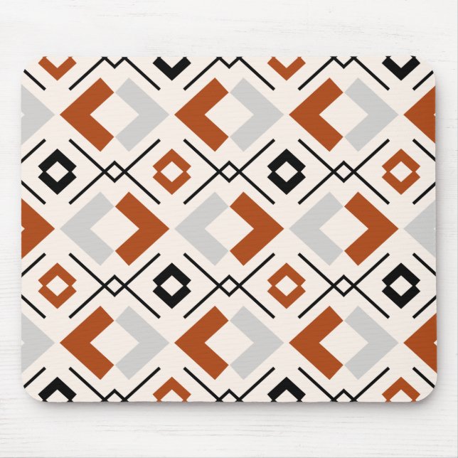 Burnt orange grey and beige geometric pattern mouse mat (Front)