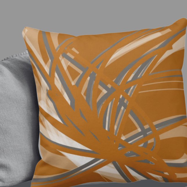 Burnt Orange & Grey Artistic Abstract Ribbons Cushion (Creator Uploaded)