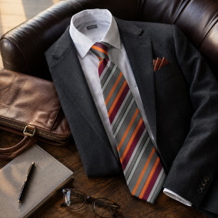 Burnt Orange Grey Charcoal Multi-Stripe Tie