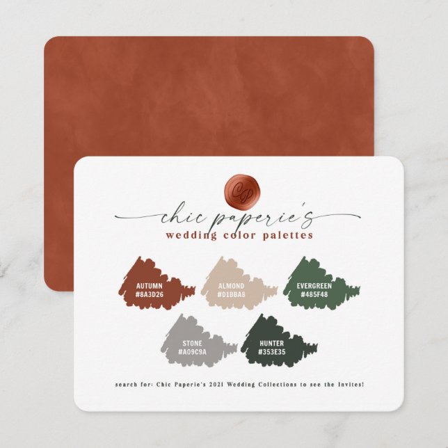 Burnt Orange Grey Fall Wedding Colour Palette Card (Front/Back)
