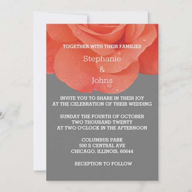 Burnt Orange Grey Floral Modern Elegant Wedding Invitation (Front)