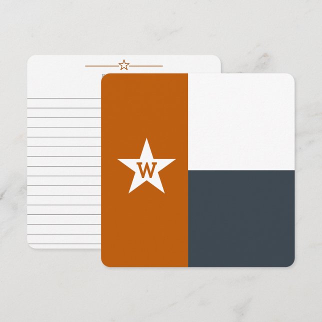 Burnt Orange & Grey Texas Flag Flat Note Card (Front/Back)
