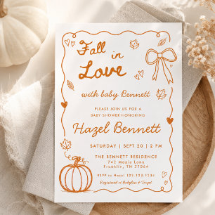 Burnt Orange Hand Drawn Fall In Love Baby Shower Invitation