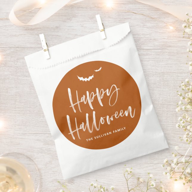 Burnt Orange Happy Halloween Brush Calligraphy Favour Bags (Clipped)