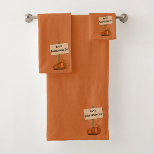 Burnt Orange Happy Thanksgiving Bath Towel Set