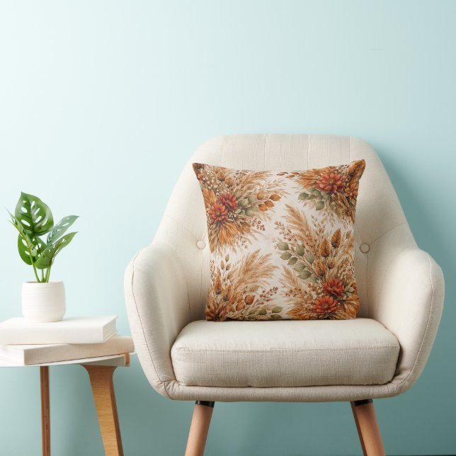 Burnt Orange Harvest Boho Floral Pattern Cushion (Chair)