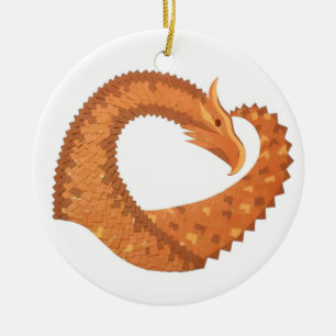 Burnt orange heart dragon on white ceramic tree decoration