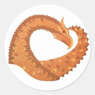 Burnt orange heart dragon on white classic round sticker