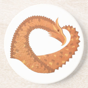 Burnt orange heart dragon on white coaster