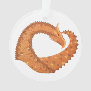 Burnt orange heart dragon on white ornament