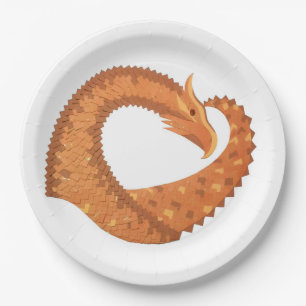 Burnt orange heart dragon on white paper plate