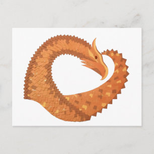 Burnt orange heart dragon on white postcard