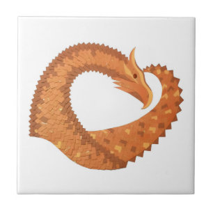Burnt orange heart dragon on white tile