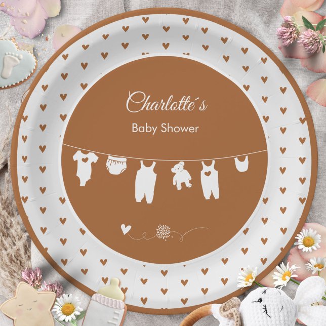 Burnt Orange Hearts Boho Baby Shower Paper Plate (Burnt Orange Hearts Boho Baby Shower Paper Plates ©Susanne Sachers - Sunny Mind 🌞)