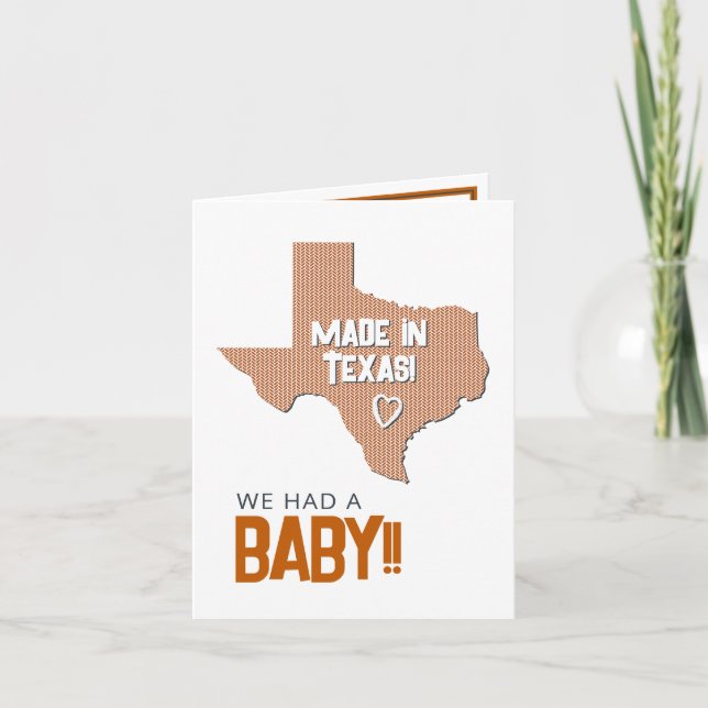 Burnt Orange Herringbone Made in Texas Photo Baby Announcement (Front)