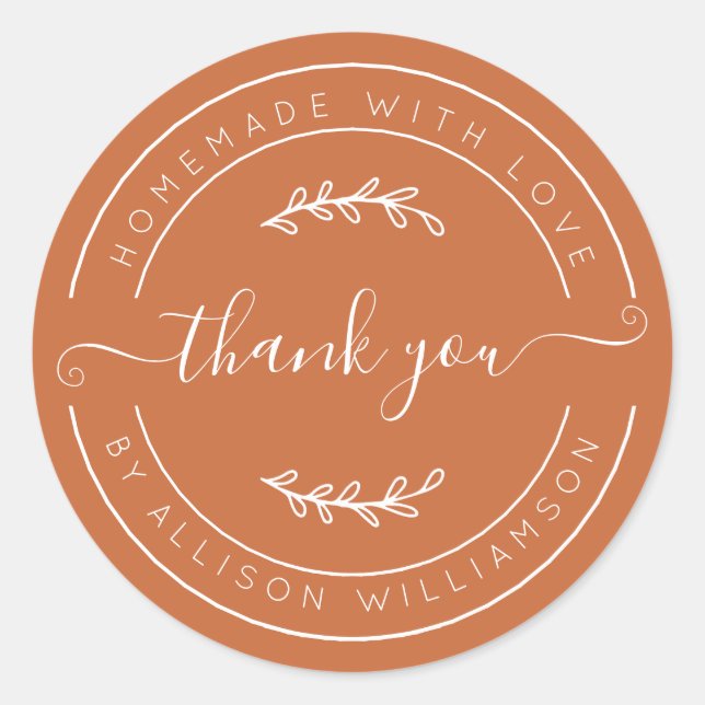 Burnt Orange Homemade Thank You Label (Front)